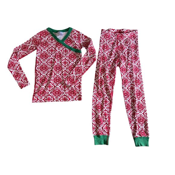 Hanna Andersson Red & White Print 2 Pc Pajama Set Long Sleeve & Pants 6-7 - Picture 1 of 7